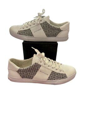 Tommy Hilfiger White & Monogram Sporty Chic Lace-Up Sneakers Womens Size 8.5M